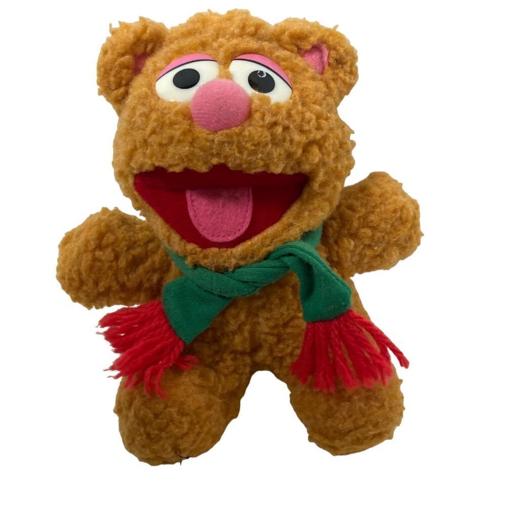 Vintage Baby Fozzie Bear Plush 8" Muppet Wearing Christmas Scarf Jim Henson